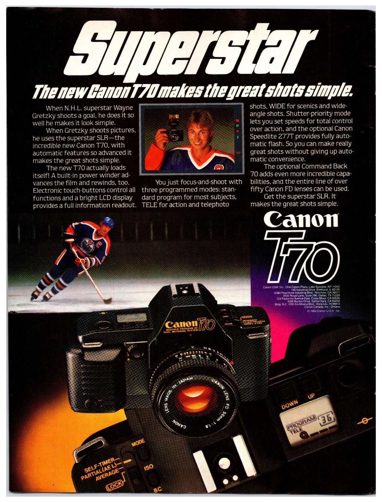 Original 1984 Canon T70 Camera - Original Print Ad (8x11) *Advertisement*
