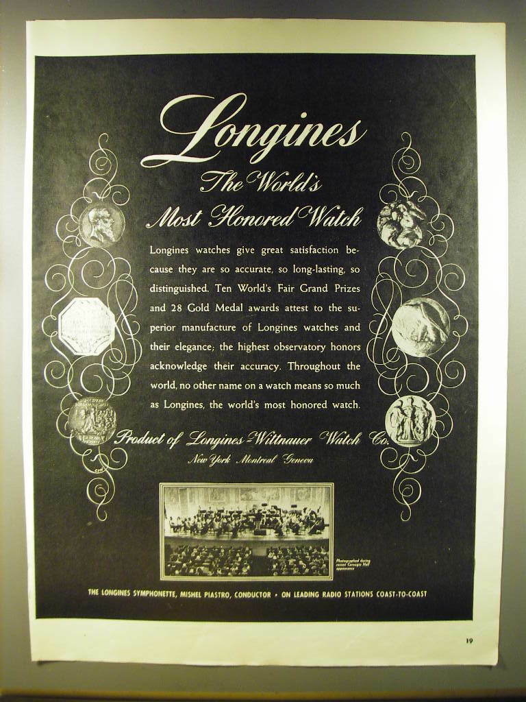 1946 Longines Watches Ad - Longines the World\'s most honored watch