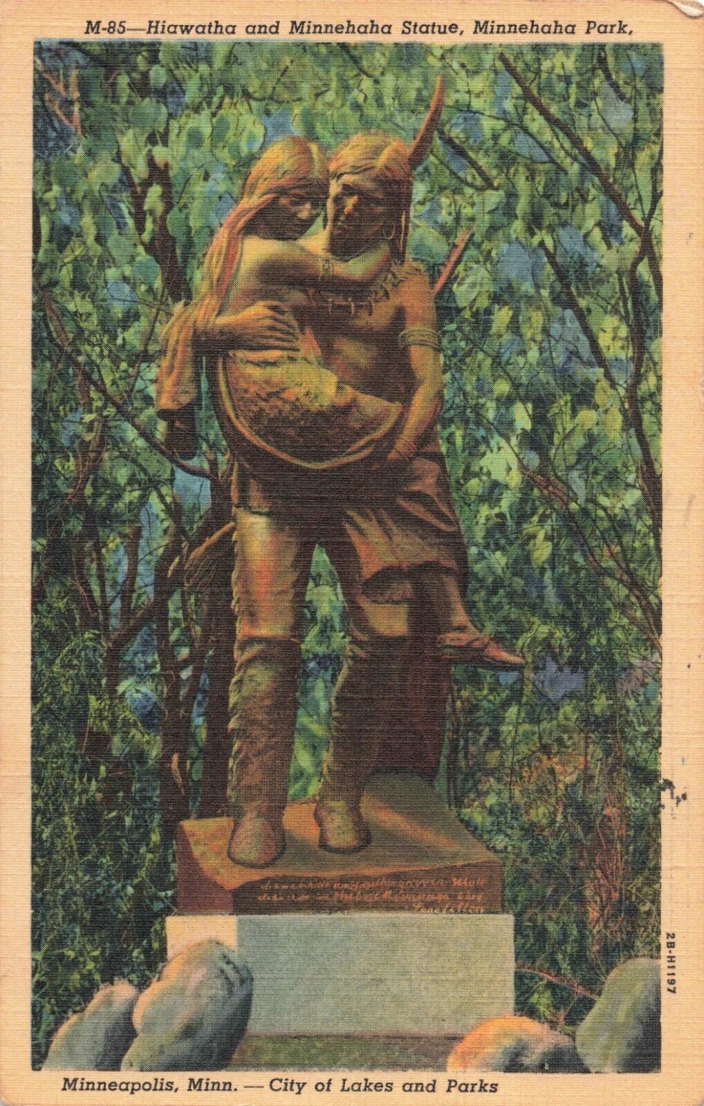 Minneapolis MN Minnesota, Hiawath & Minnehaha Statue Park, Vintage Postcard