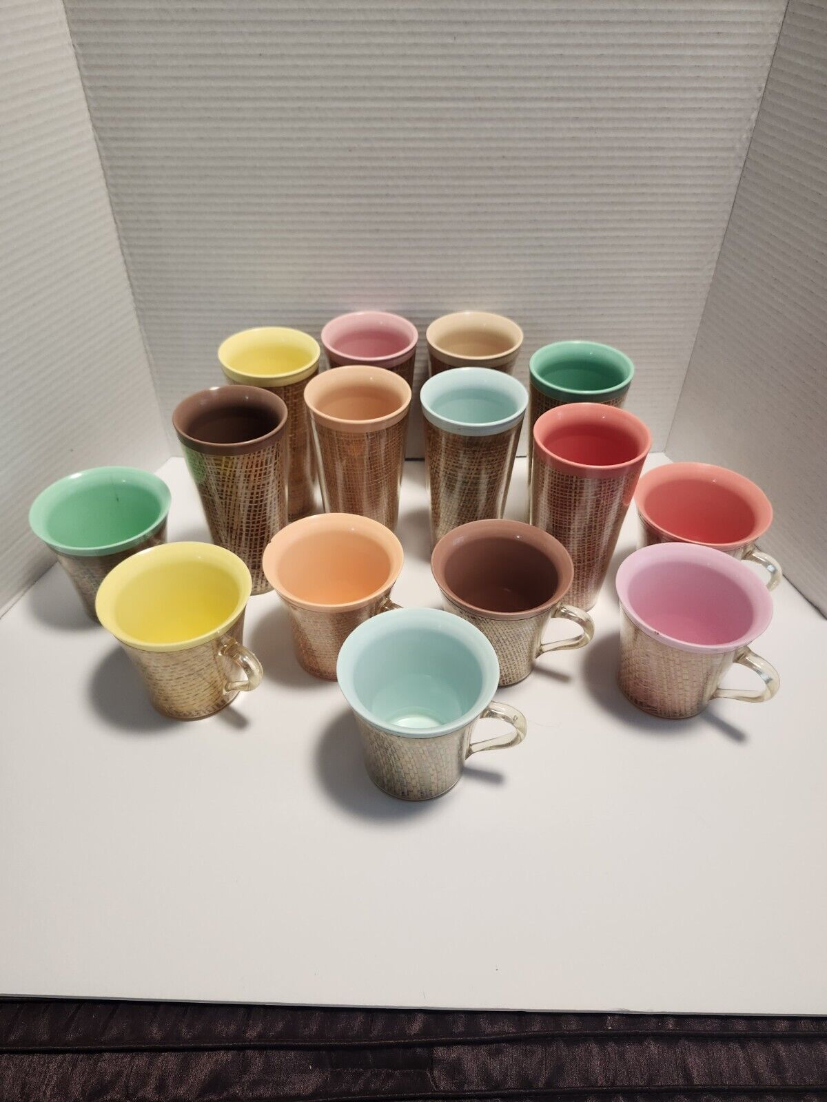 Vintage Raffia Ware set of 7 mugs and 8 tumblers