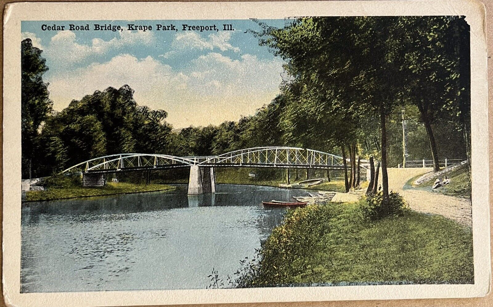 Freeport Illinois Cedar Road Bridge Krape Park Vintage Postcard c1920