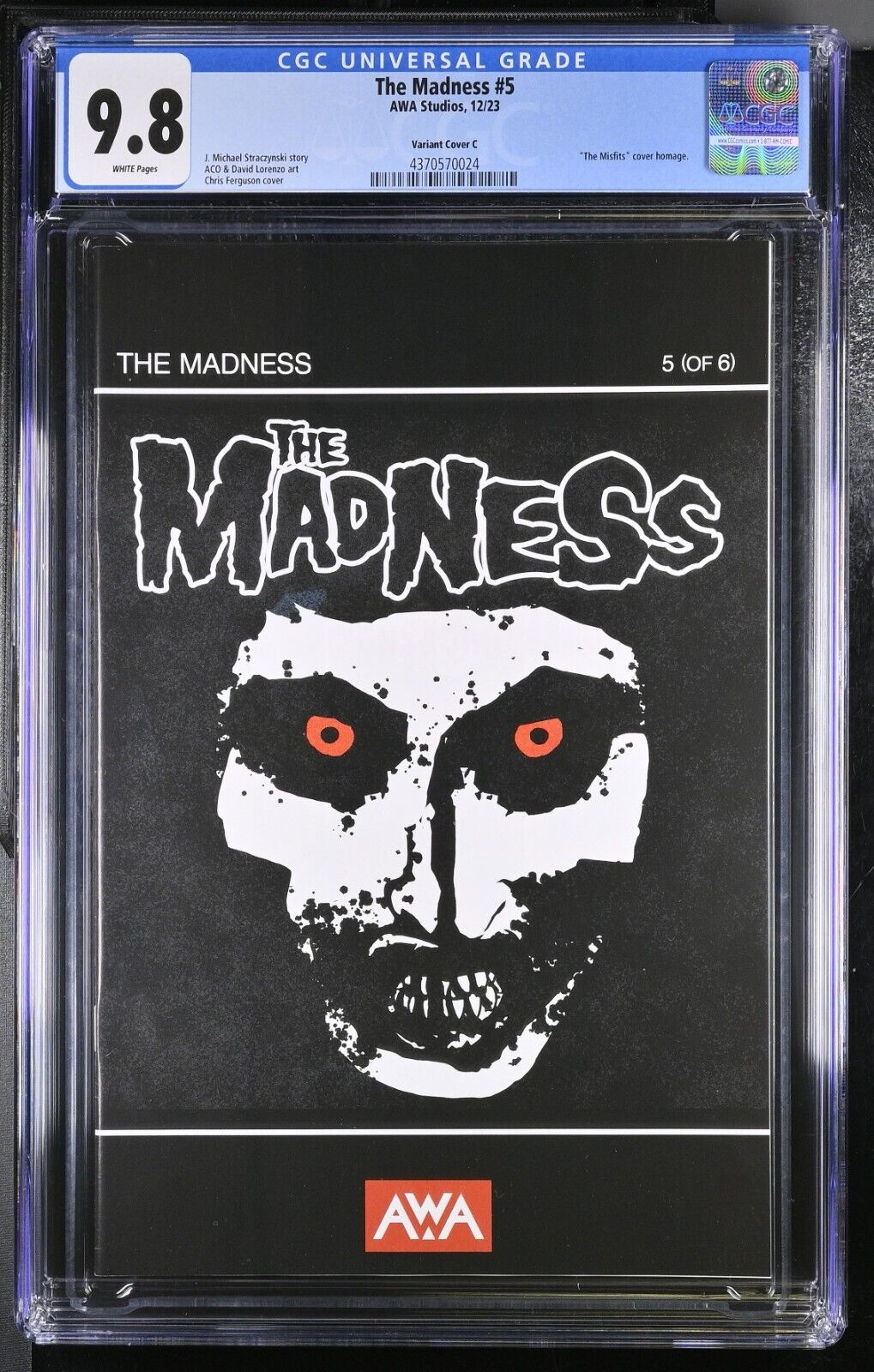 The Madness #5 CGC 9.8 Misfits Skull Homage Cover  C Variant AWA Studios 2023 WP