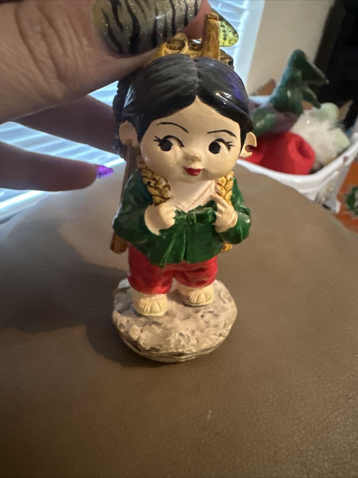 Koreart Figurine Boy with Bowl Tear Drop Traditional Korean Ceramic Figurine VTG