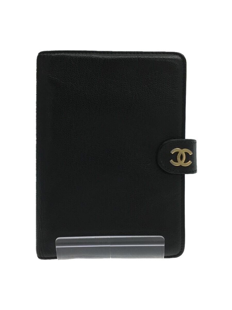 Chanel Leather cc Logo Agenda Day Planner Cover Black Gold Authentic