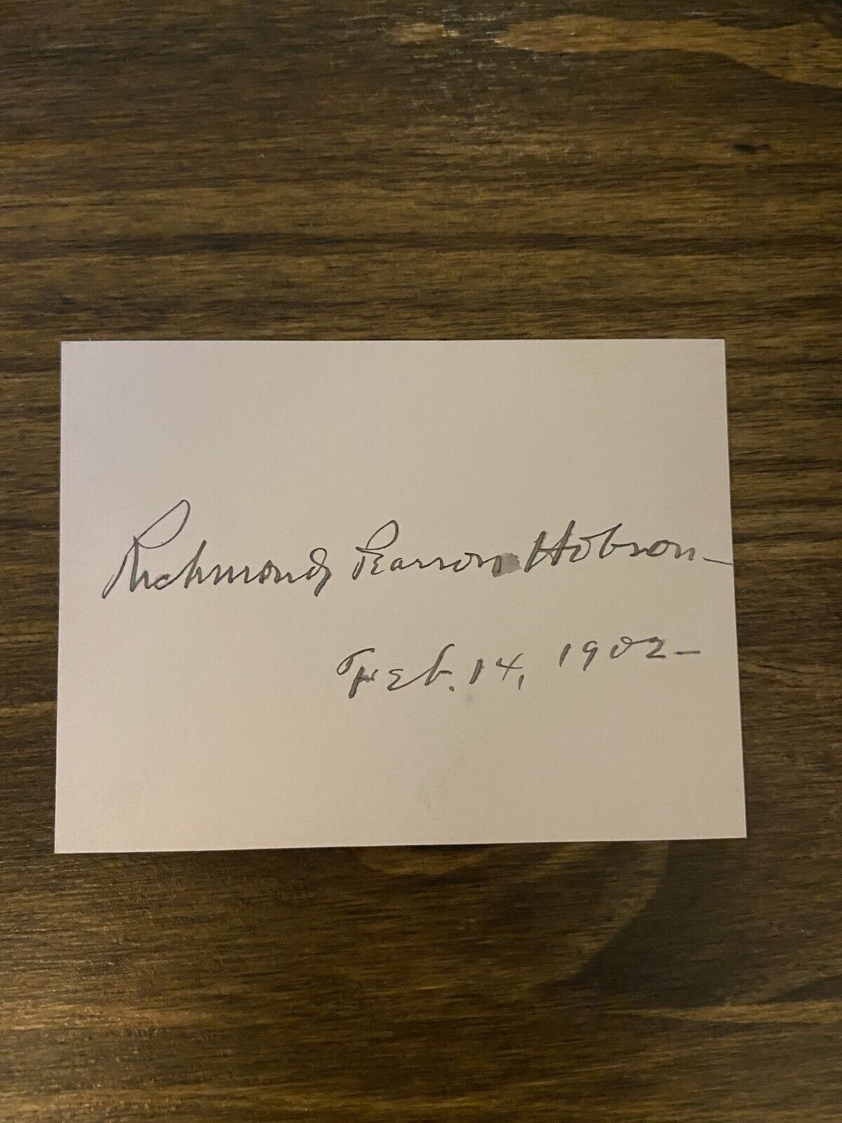 Rear Admiral Richmond Pearson Hobson Hand Written Autograph