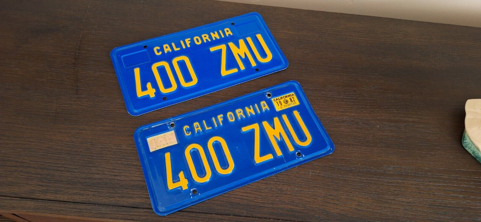 Vintage California License Plates  Matched Pair Blue & Yellow NICE