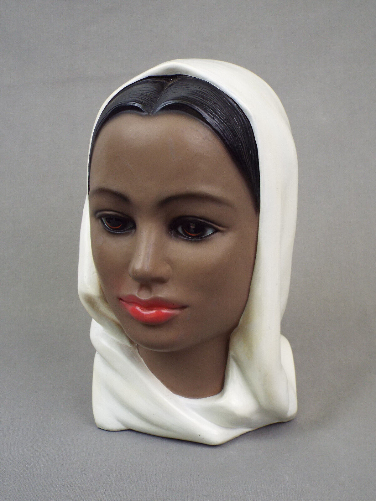 Vintage Chalkware Bust Indian Middle Eastern Woman scarf 4124 Lego Japan 8\