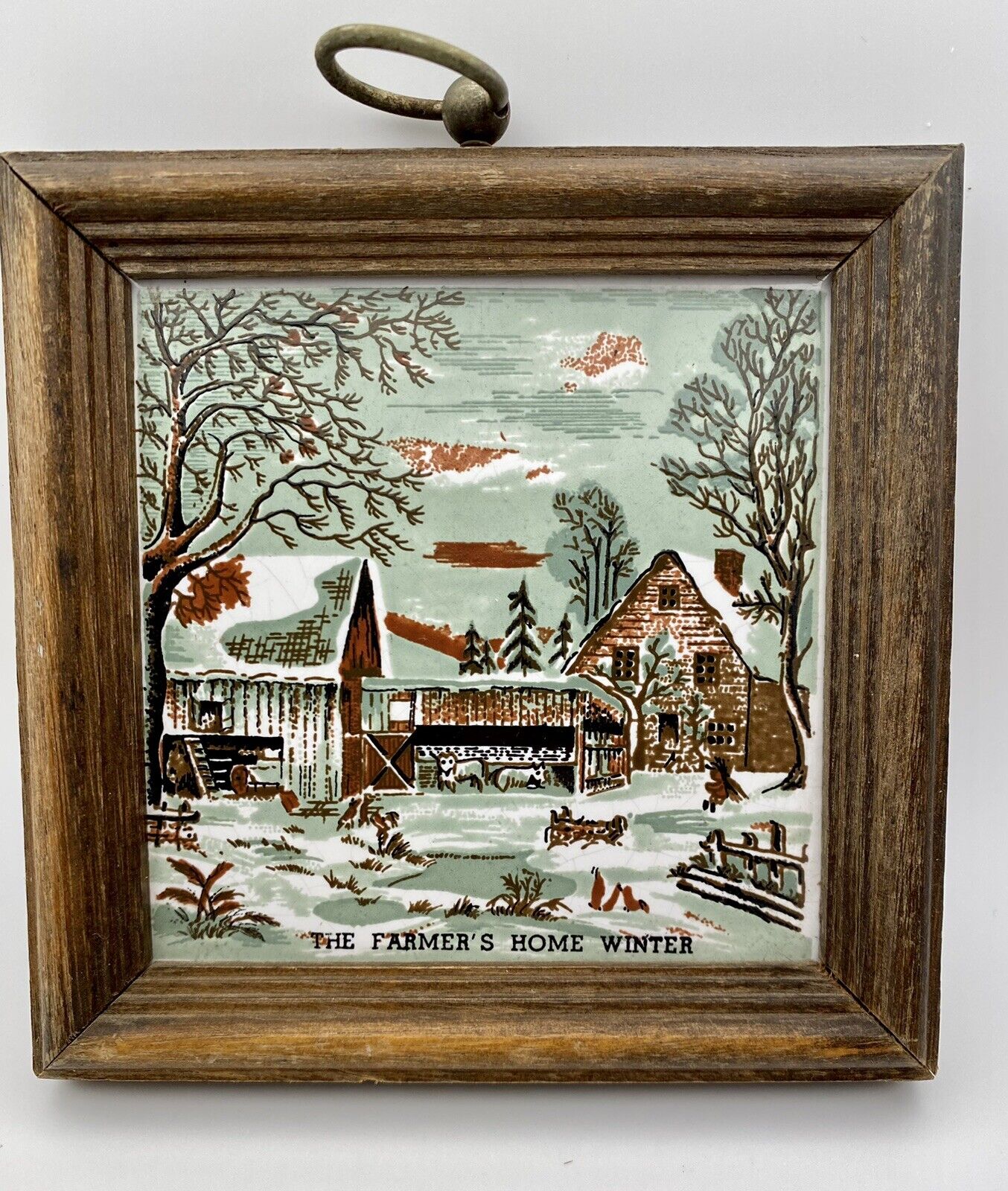 Vintage Currier and Ives Hanging Tiles “The Homestead in Winter” series Lot Of 3