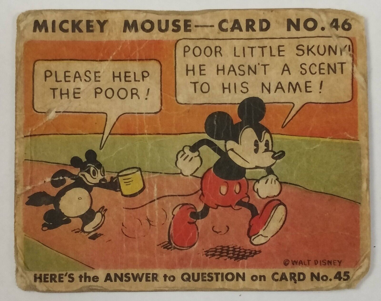 VINTAGE 1935 MICKEY MOUSE GUM CARD #46 SKUNK PANHANDLER CARD RARE DISNEYANA