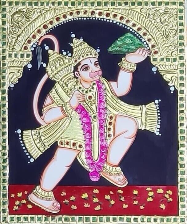 Lord Hanuman Gold Tanjore Painting