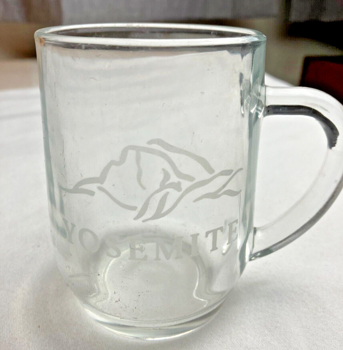 Vintage clear glass etched mug Yosemite made in USA