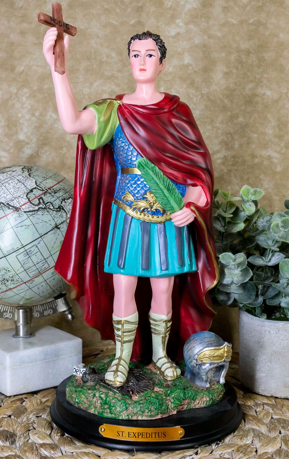 Saint Expedite Roman Centurion Christian Martyr Figurine Brass Plate Base 12\