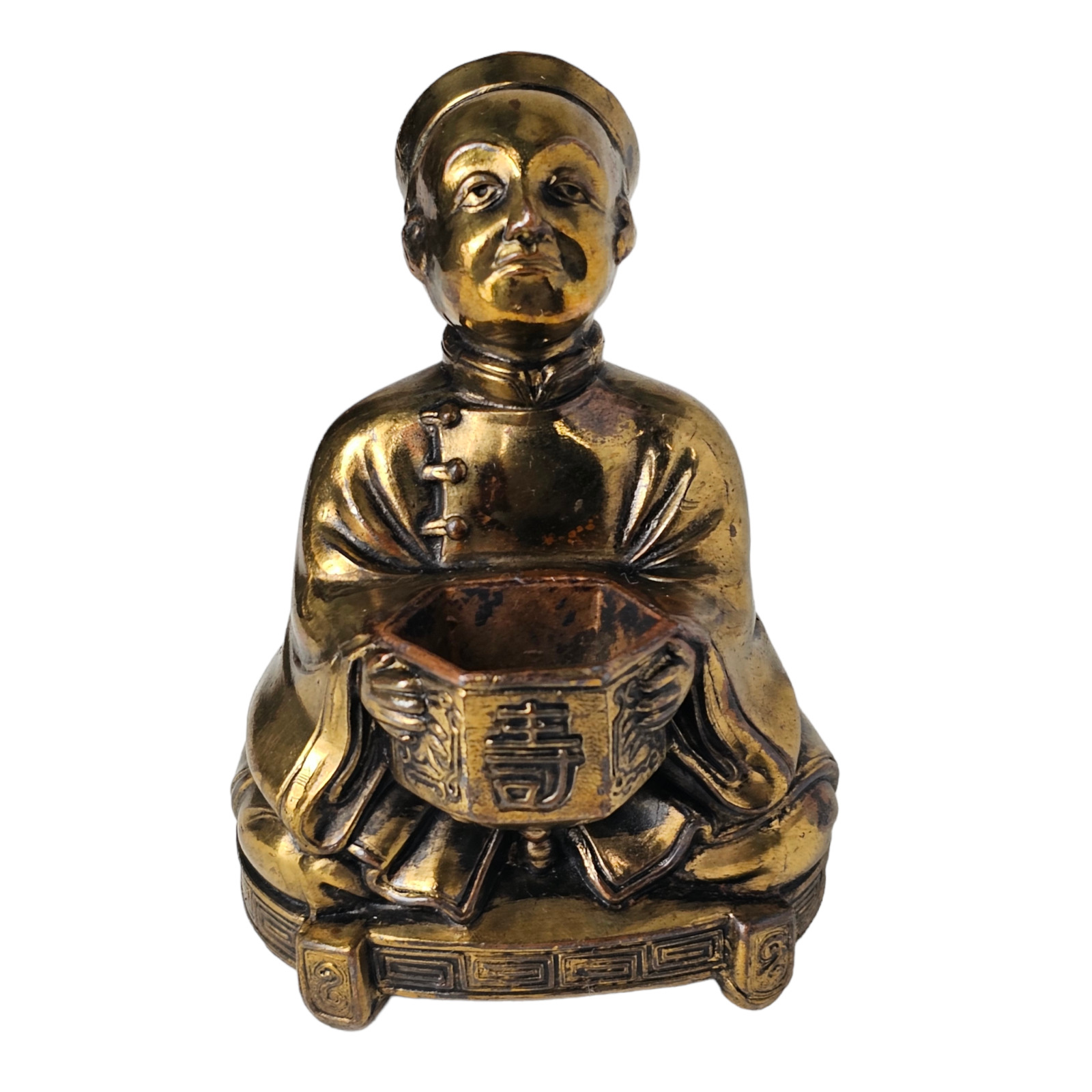 Antique Japanese Gilt Chinese Oriental Man Figural Incense Burner Brass Gold