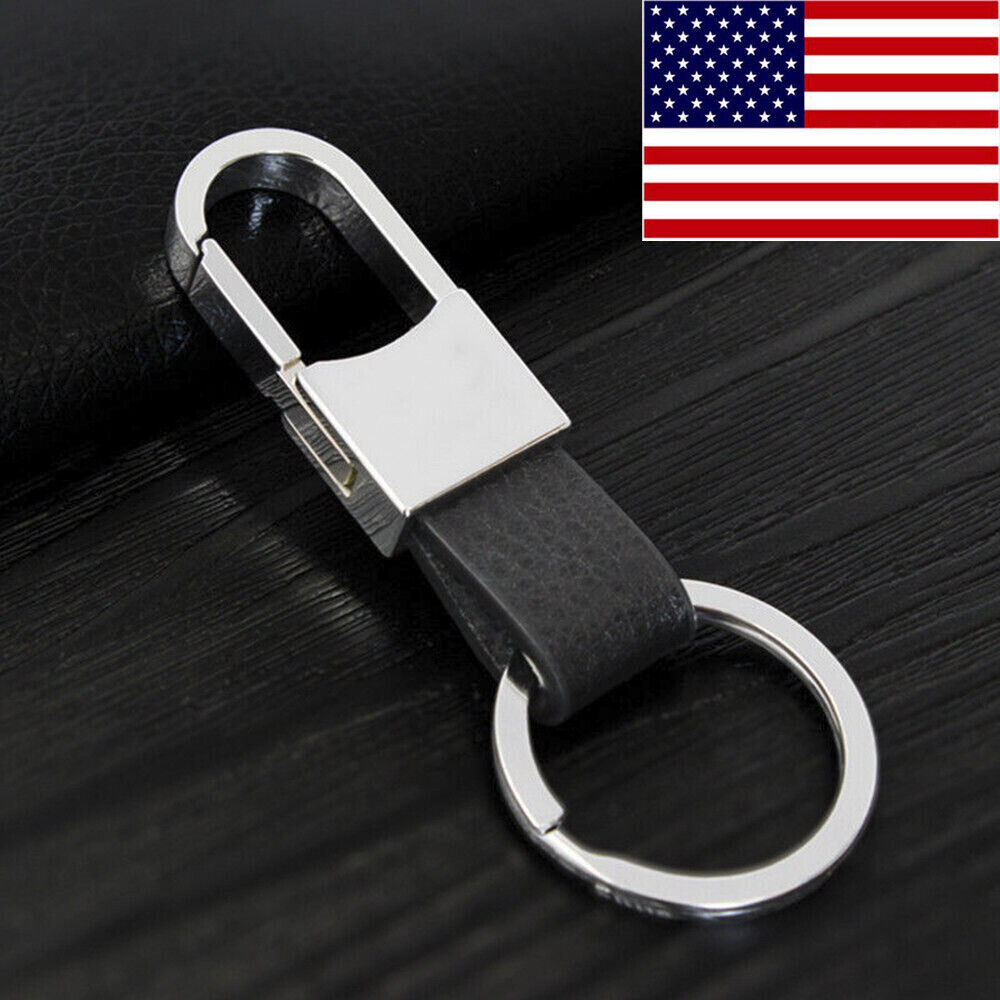 Creative Metal Leather Key Chain Ring Fob Keyfob Car Keychain Keyring Mens Gift