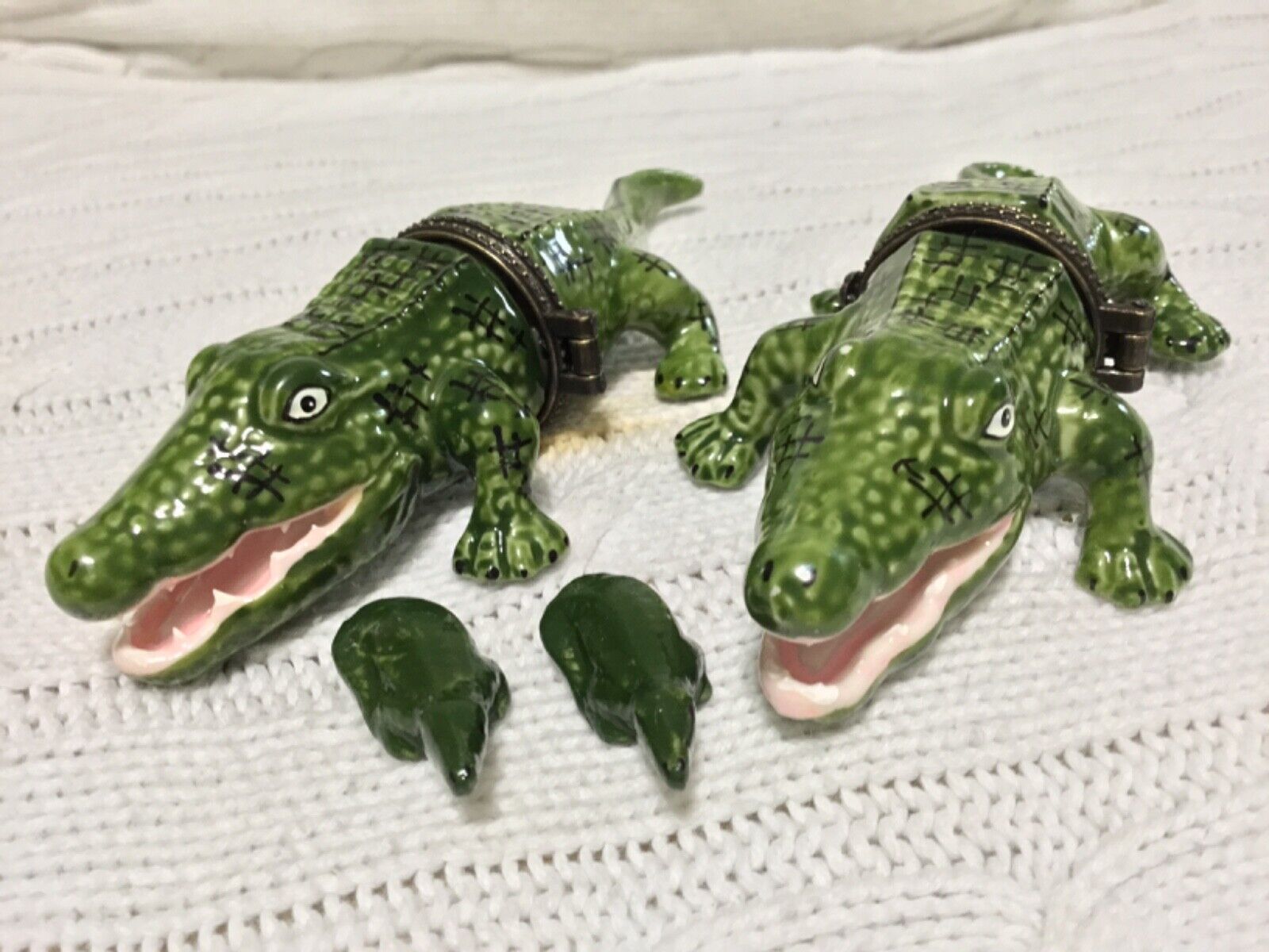 Two Welforth EB #1089 Mother Alligator With Baby Alligator Hinged Trinket Box