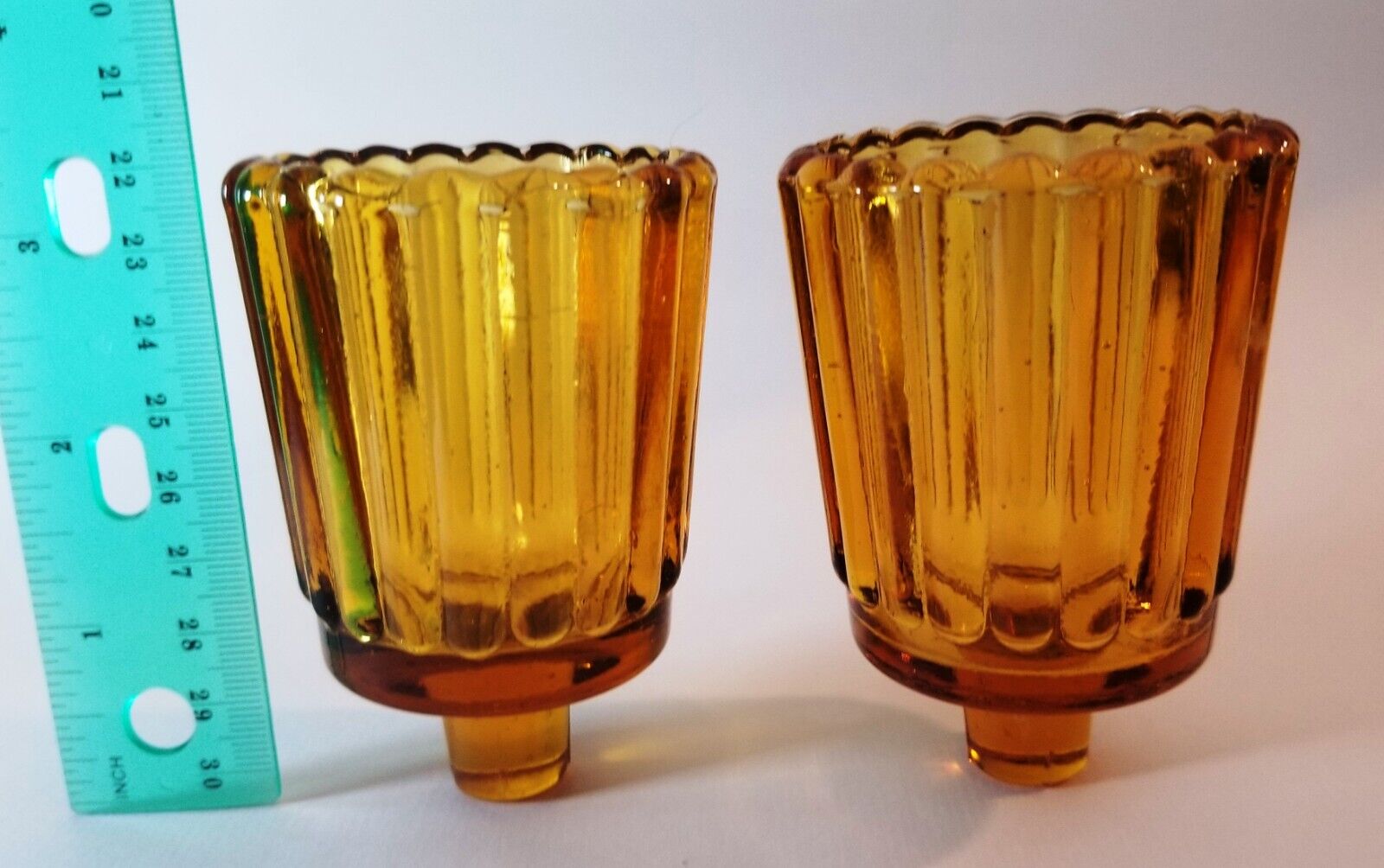 NOS Vintage Amber Glass Peg Votive Cup Sconce Candle Holder Lenox Sets of 2