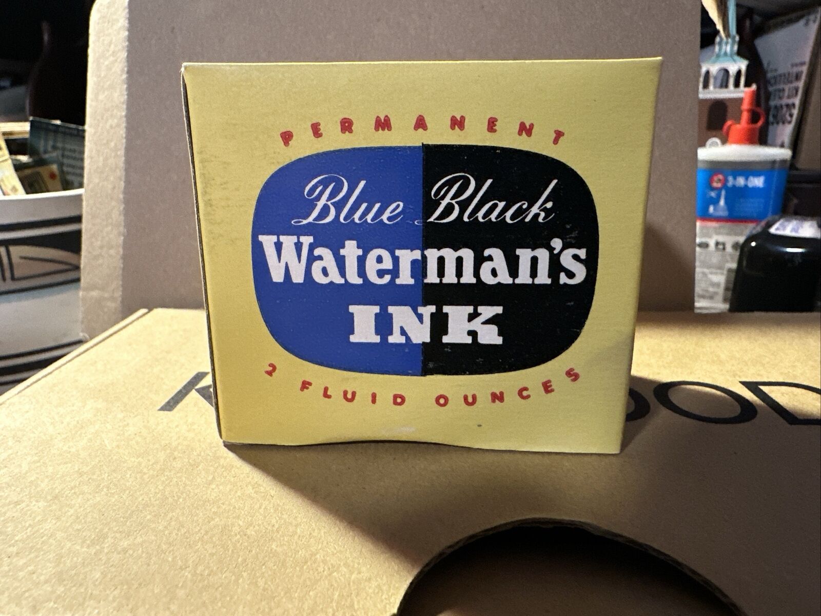 VINTAGE FULL WATERMAN'S INK BOTTLE IN ORIGINAL BOX Blue.