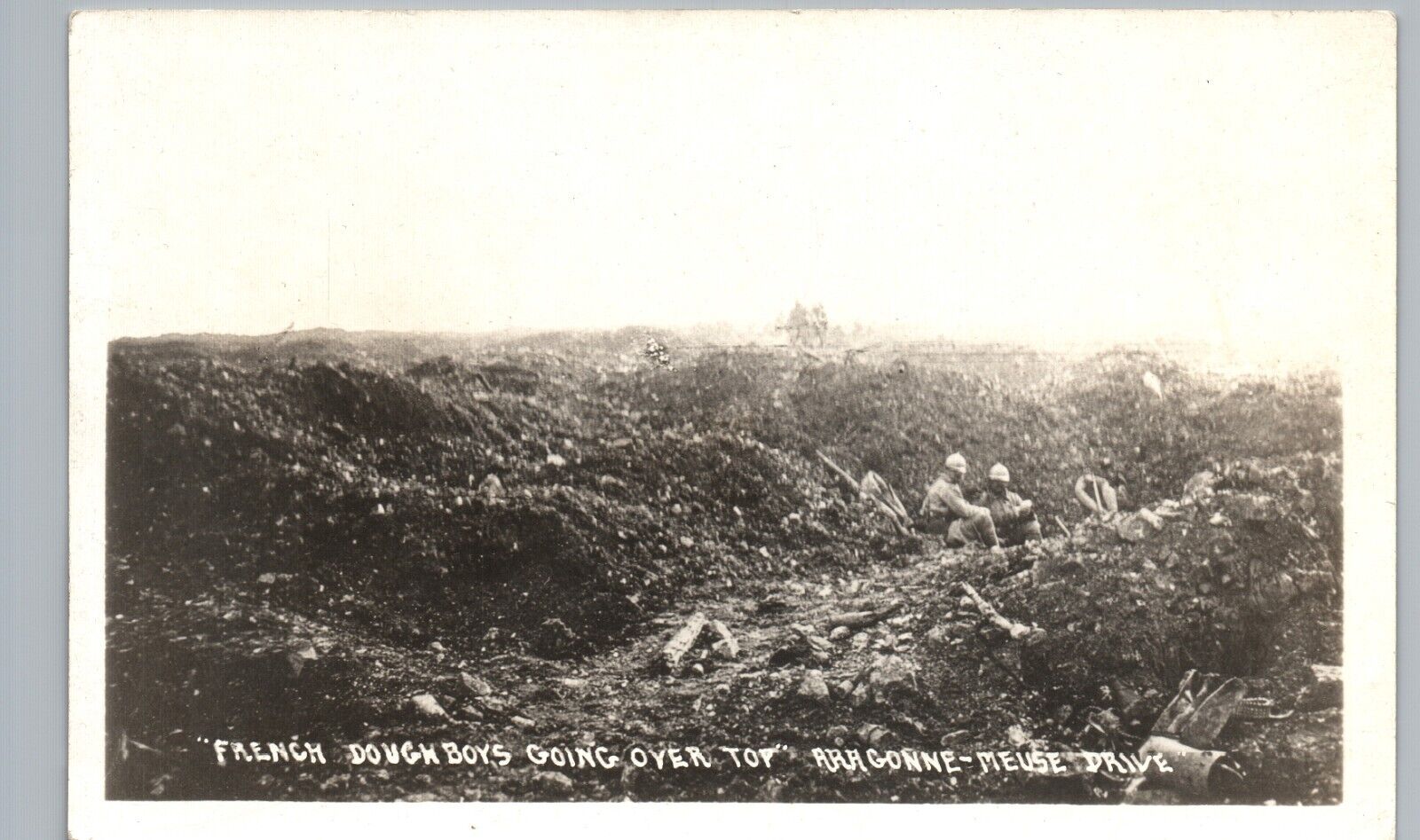WW1 TRENCH WAR BATTLE argonne-meuse real photo postcard rppc french doughboys