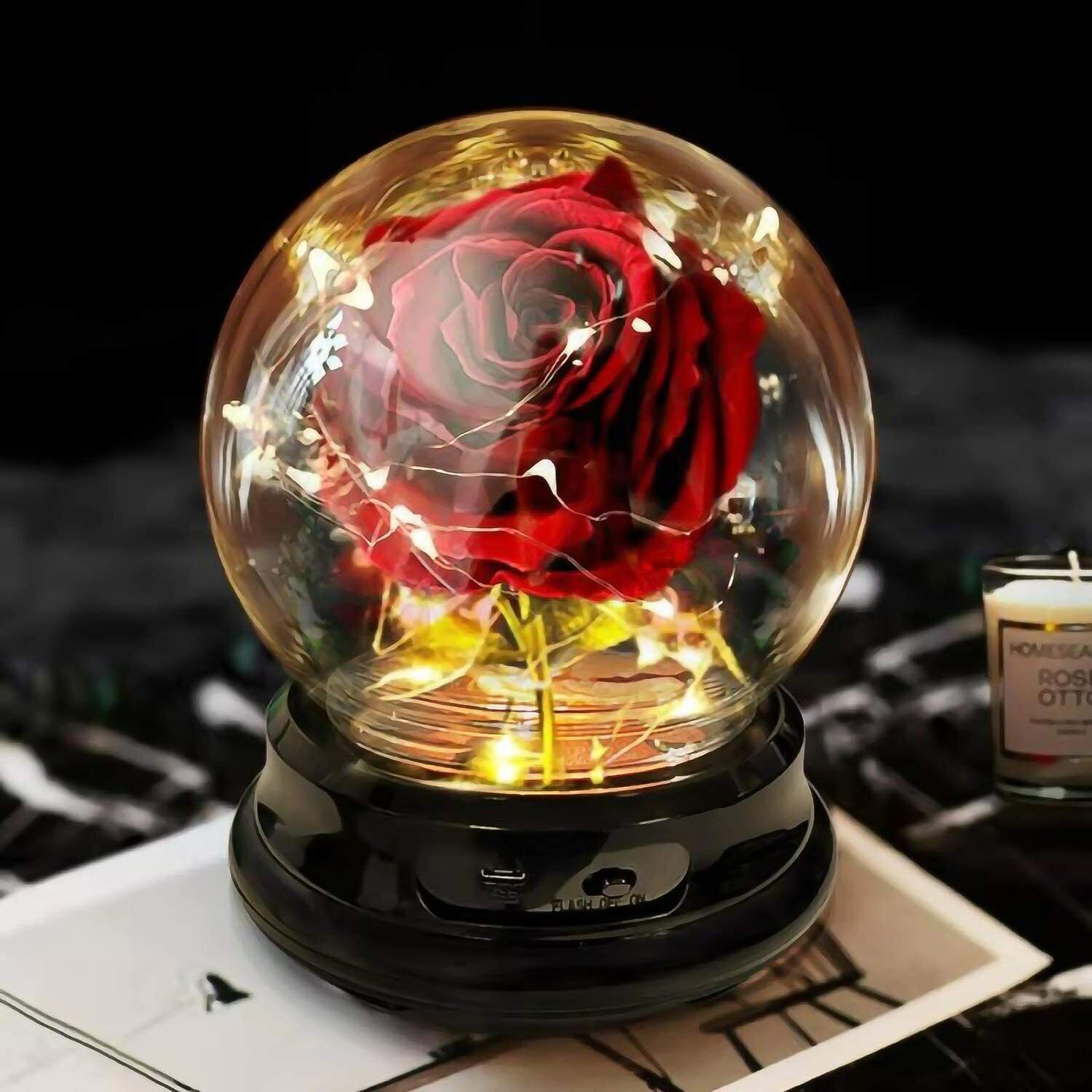 Enchanted Red Silk Rose Gifts - Beauty & The Beast Rose Petals in LED Light Dome