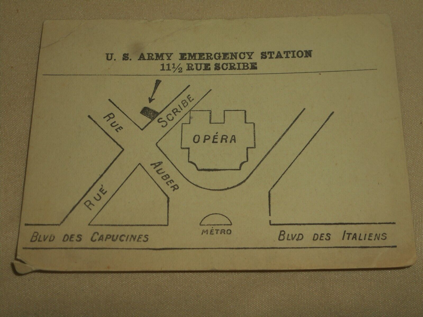 WW2 U.S. ARMY Emergency Venereal Prophylactic Stations Map 11.5 RUE SCRIBE PARIS