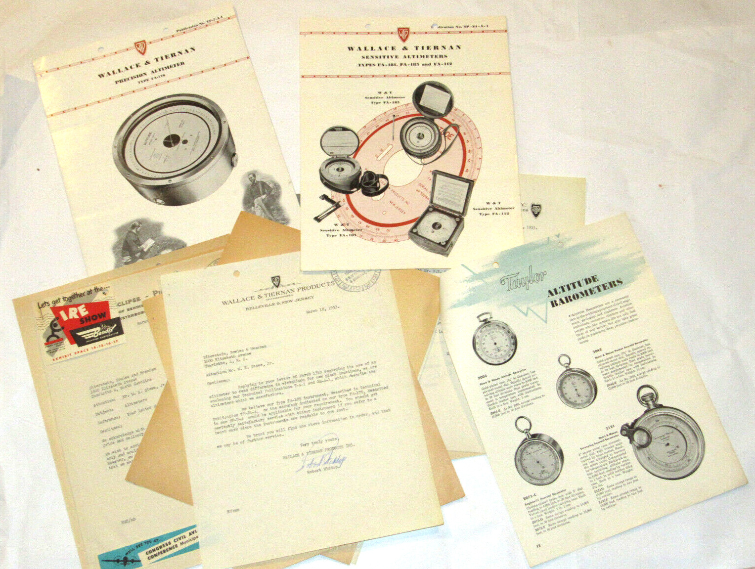 VTG 1953 WALLACE & TIERNAN/TAYLOR ALTIMETER BROCHURES/PRICES FA-181/185 & MORE
