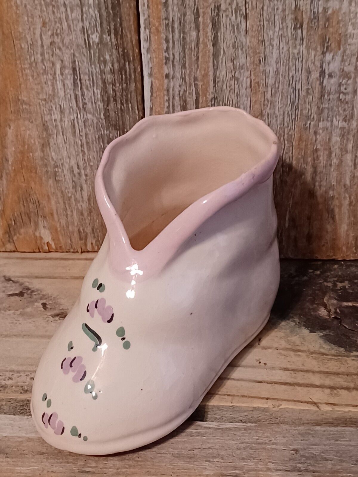 Vintage 1947 Baby Bootie Pink Shoe Ceramic Flower Succulent Planter Organizer
