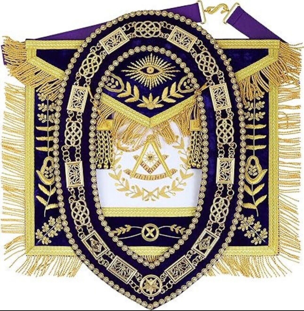 Handcrafted 100% Lambskin Masonic Grand Lodge Past Master Apron & Chain Collar