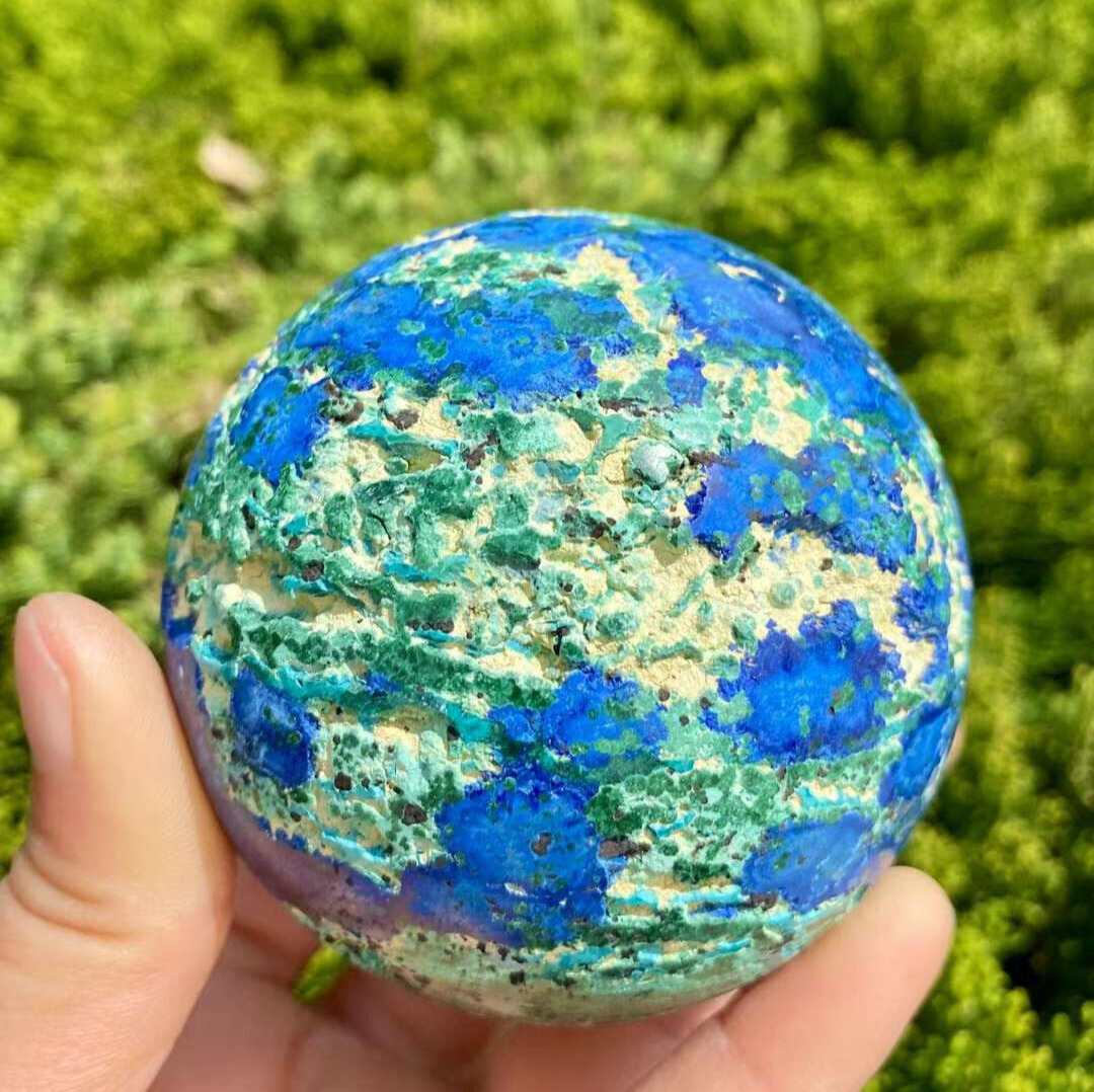 1.48lb Natural Blue copper ore Quartz Sphere Crystal Energy Ball Reiki Gem Decor