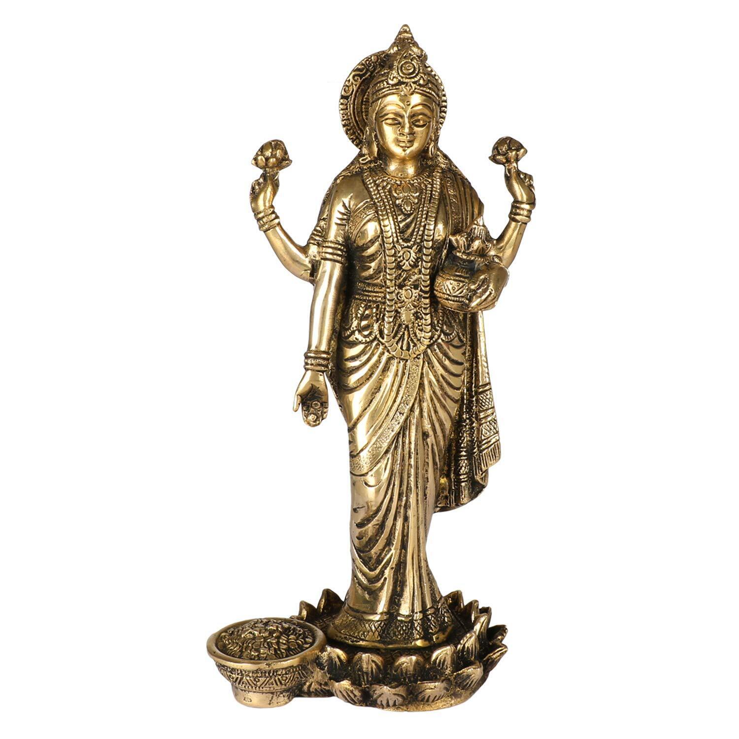  Goddess Maa Laxmi Idol Brass Statue Standing in Lotus Lakshmi for Temple 10