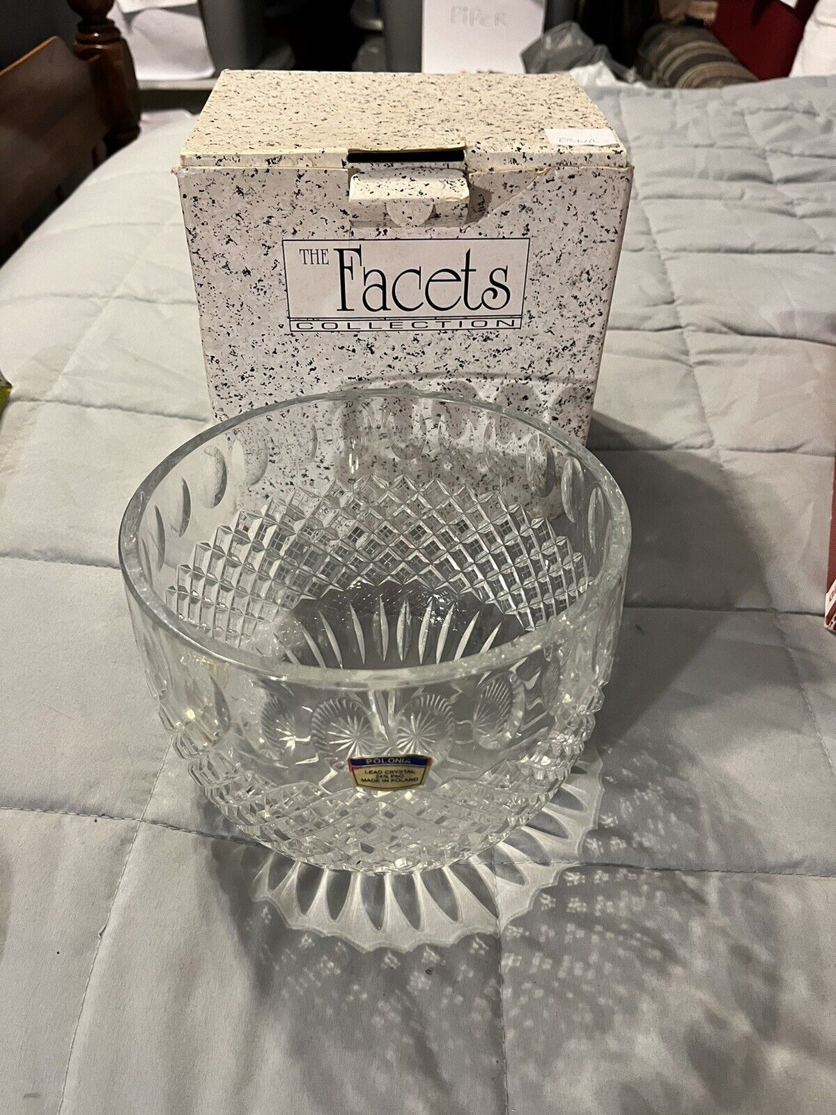 The Facets By Miller Import 24% Polish Crystal Clear Round Polonia Bowl Vase