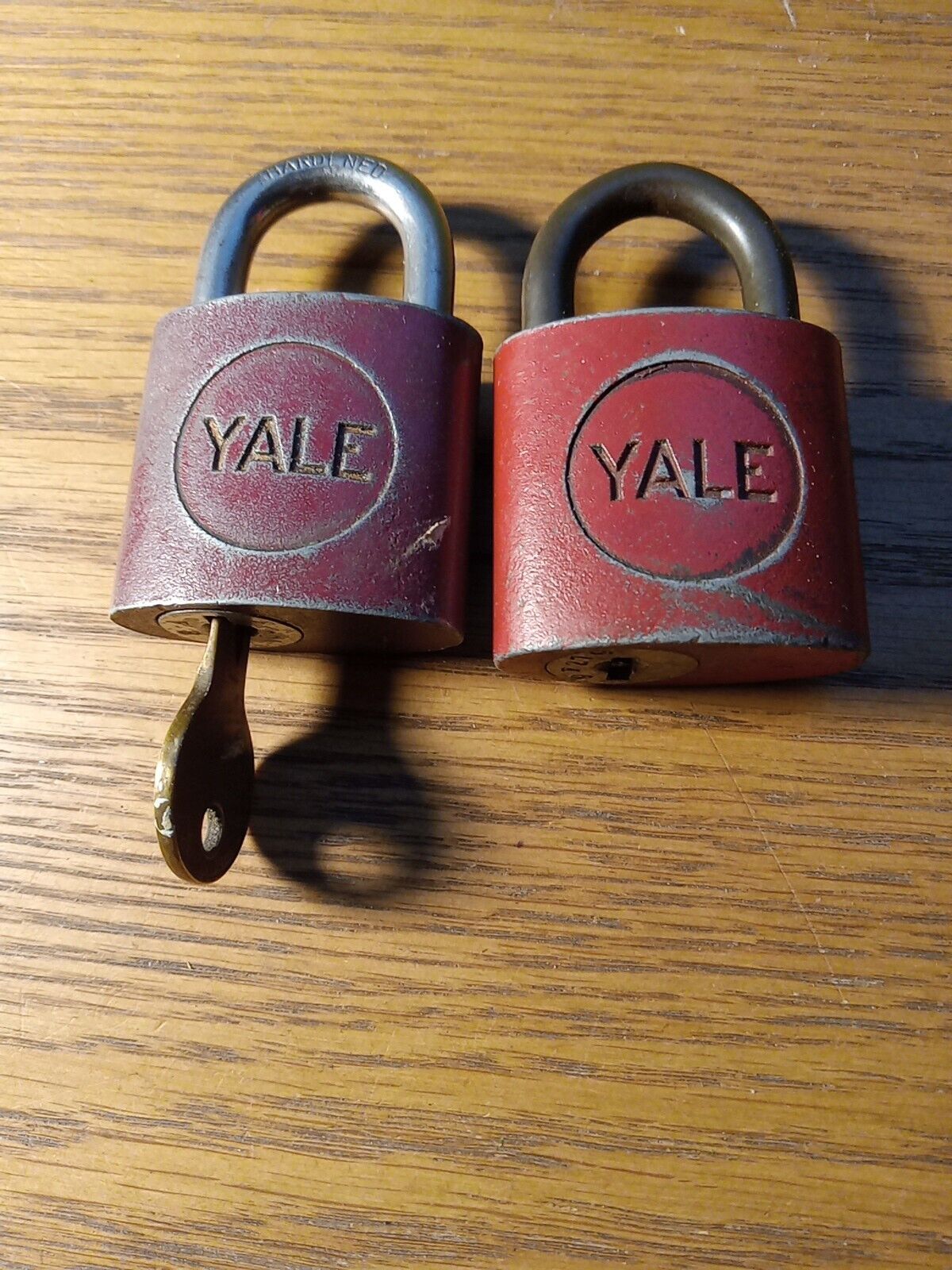 2 Antique 1940s Yale PadLocks one with Key one with no key, Stamped 8f001, Gf27g