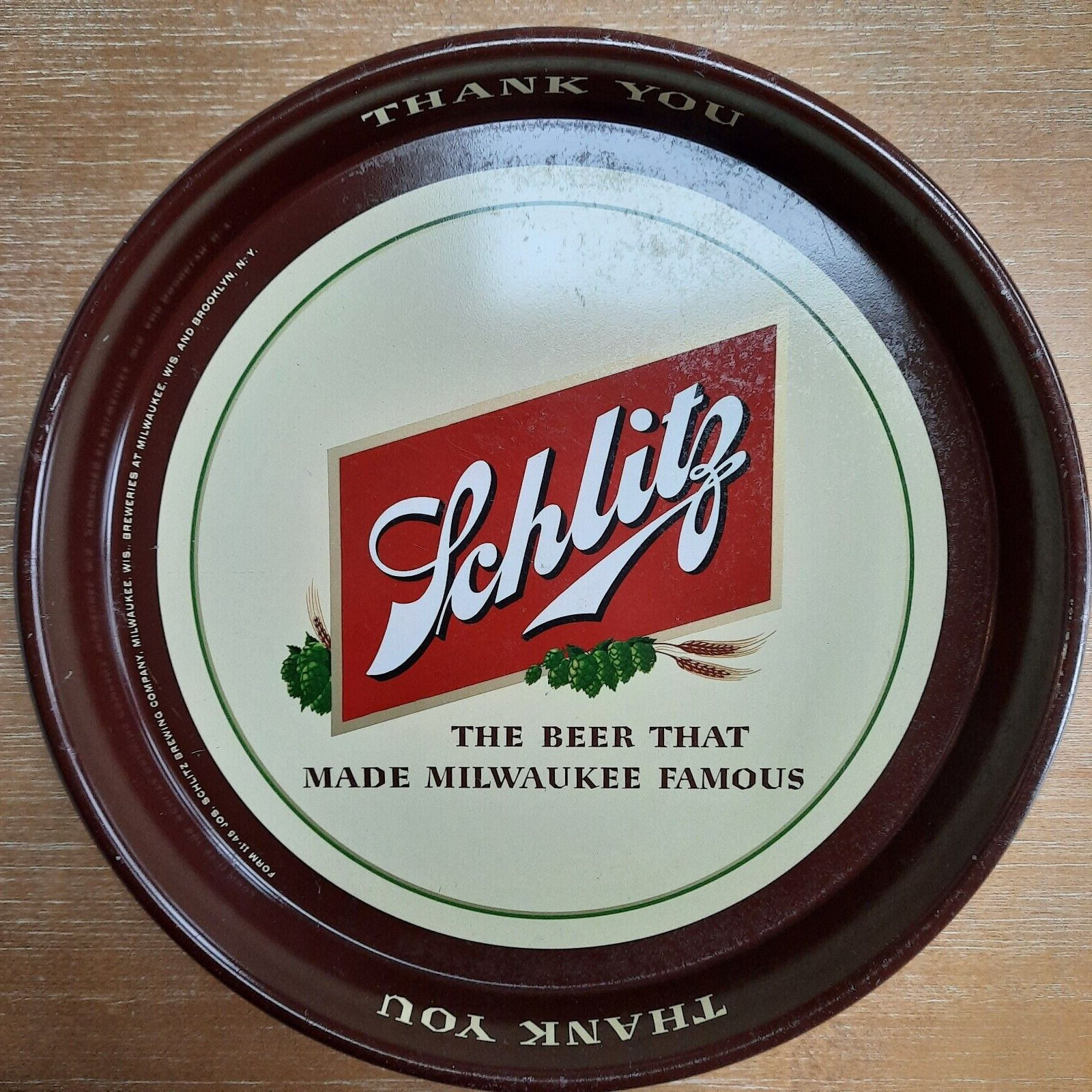 Vintage double sided Schlitz beer serving tray
