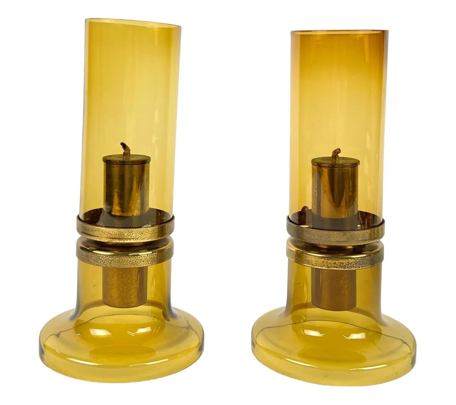 Pair of Hans-Agne Jakobsson Amber Kerosene Oil Lamps MCM