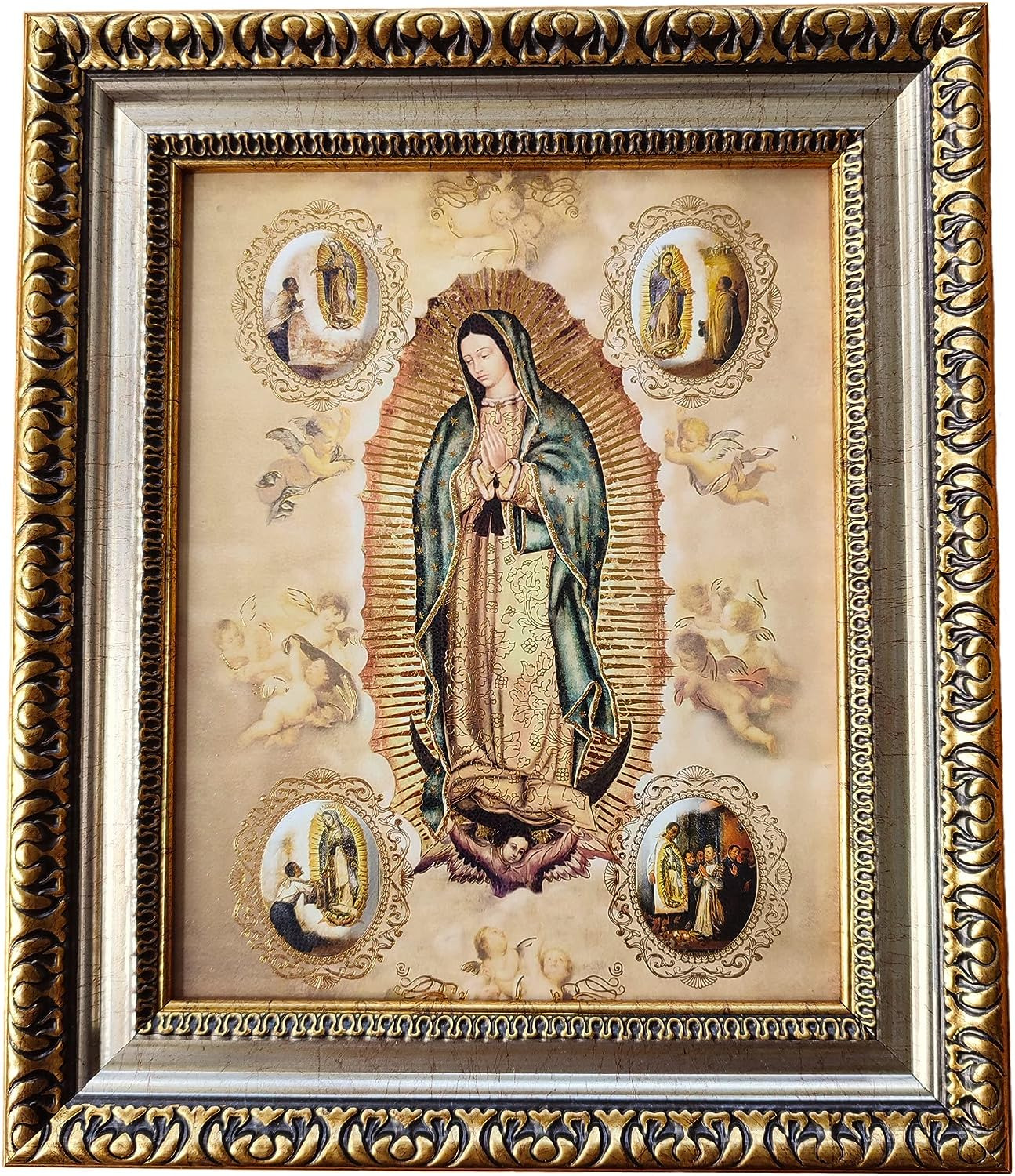 Our Lady of Guadalupe Framed Print with Apparitions to Saint Juan Diego New