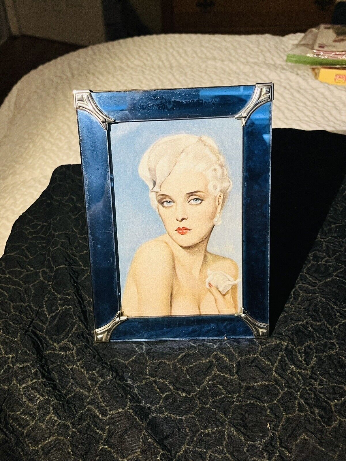 Antique Art Deco Cobalt Blue Mirror  Picture Photo Frame