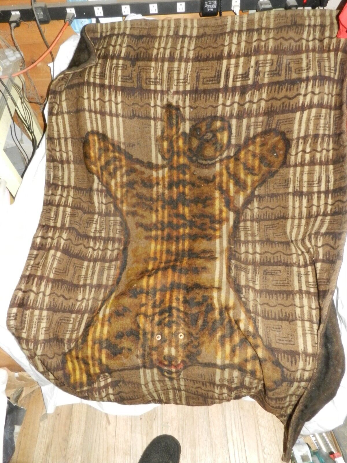 Vintage Chase Mohair Lap Robe / Buggy Blanket with Glass Eyed Tiger