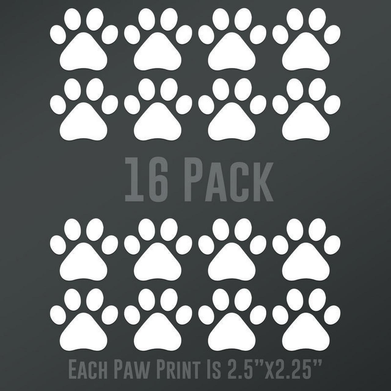 Dog Paw Prints 16-Pack | Each paw 2.5-Inches By 2.25-Inches | White Vinyl