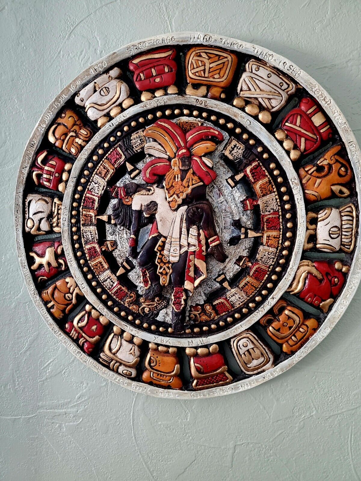Aztek Mexican Warrior Carrying Princess Zodiak Ceramic Art Handmade & Painted