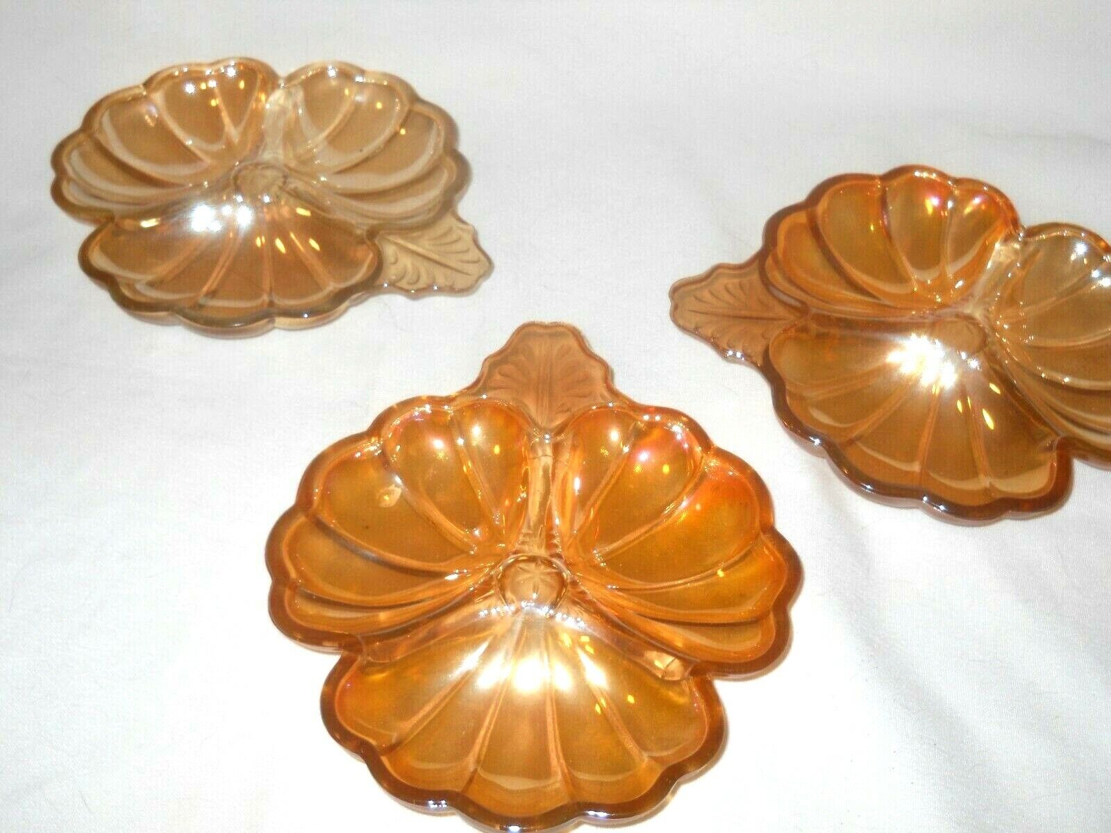 marigold clover dish vintage Jeannette iridescence set of 3