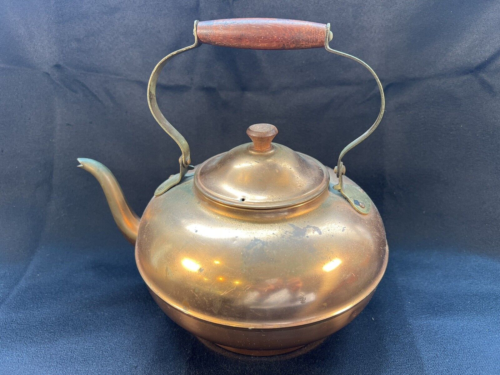 Vintage ODI Solid Copper Tea Kettle Teapot Wooden Handle & Knob Made in Portugal