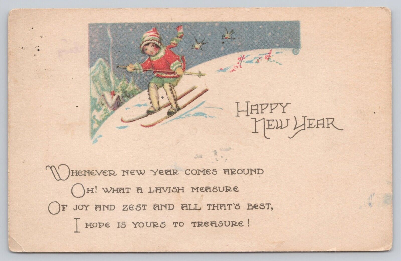 Vtg Post Card Happy New Year Greetings Poem C455