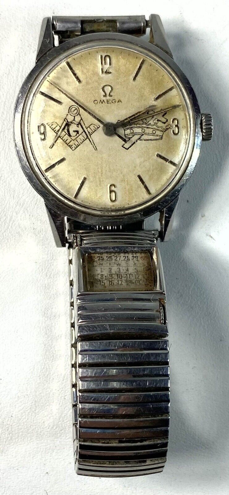RARE Vintage Omega Masonic 1960's Wristwatch w/Calendar in Wristband WORKING
