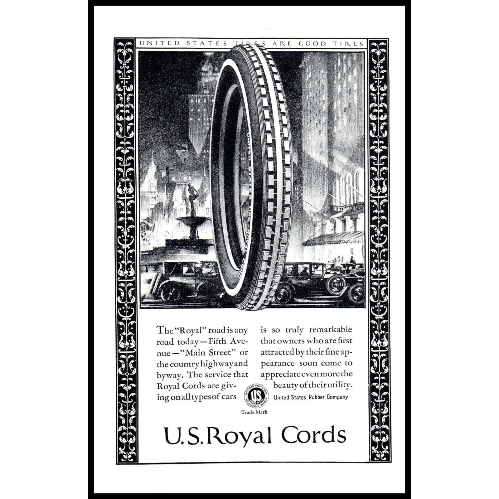 1924 US Royal Cords United States Rubber Company Vintage Print Ad Downtown City