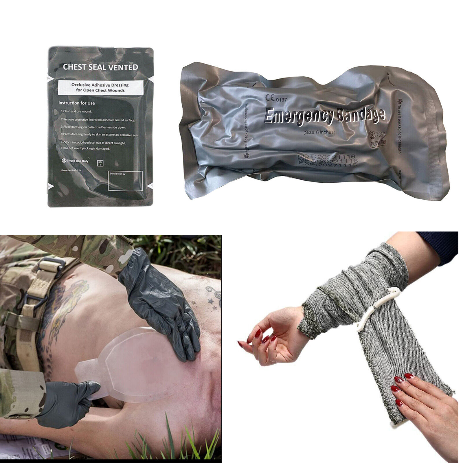 6'' Israeli Emergency Bandage + 4 Vented Chest Seal -  2PCS IFAK First Aid Kit