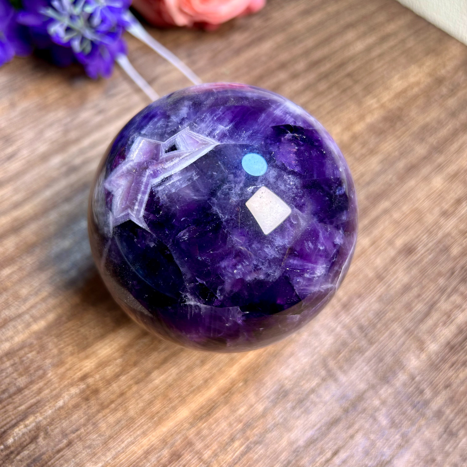 605g Polished Natural Dream Amethyst Quartz Crystal Sphere Healing 9th 75mm