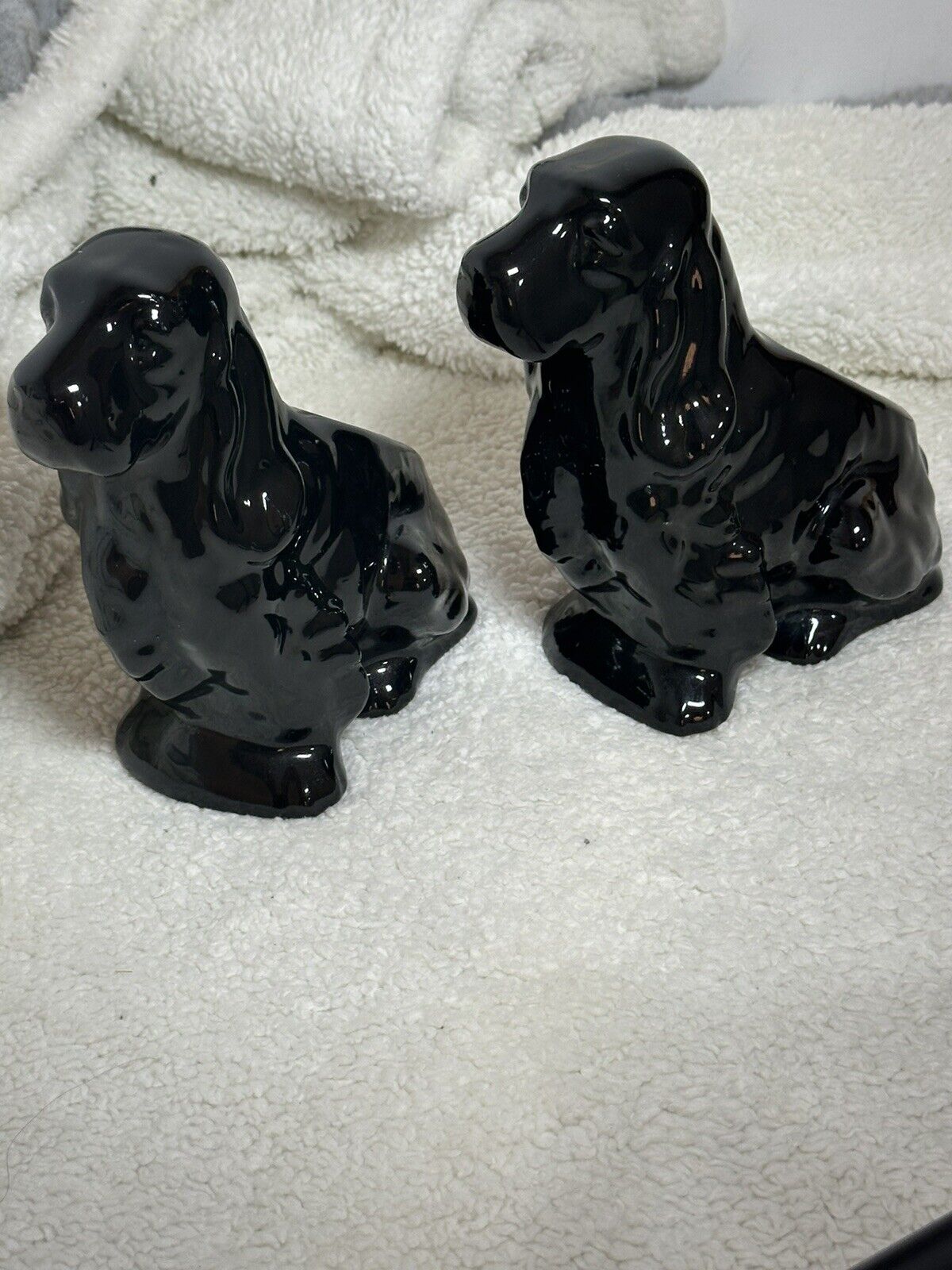 Vintage Shawnee Pottery Black Cocker Spaniel Dog Planters—pair