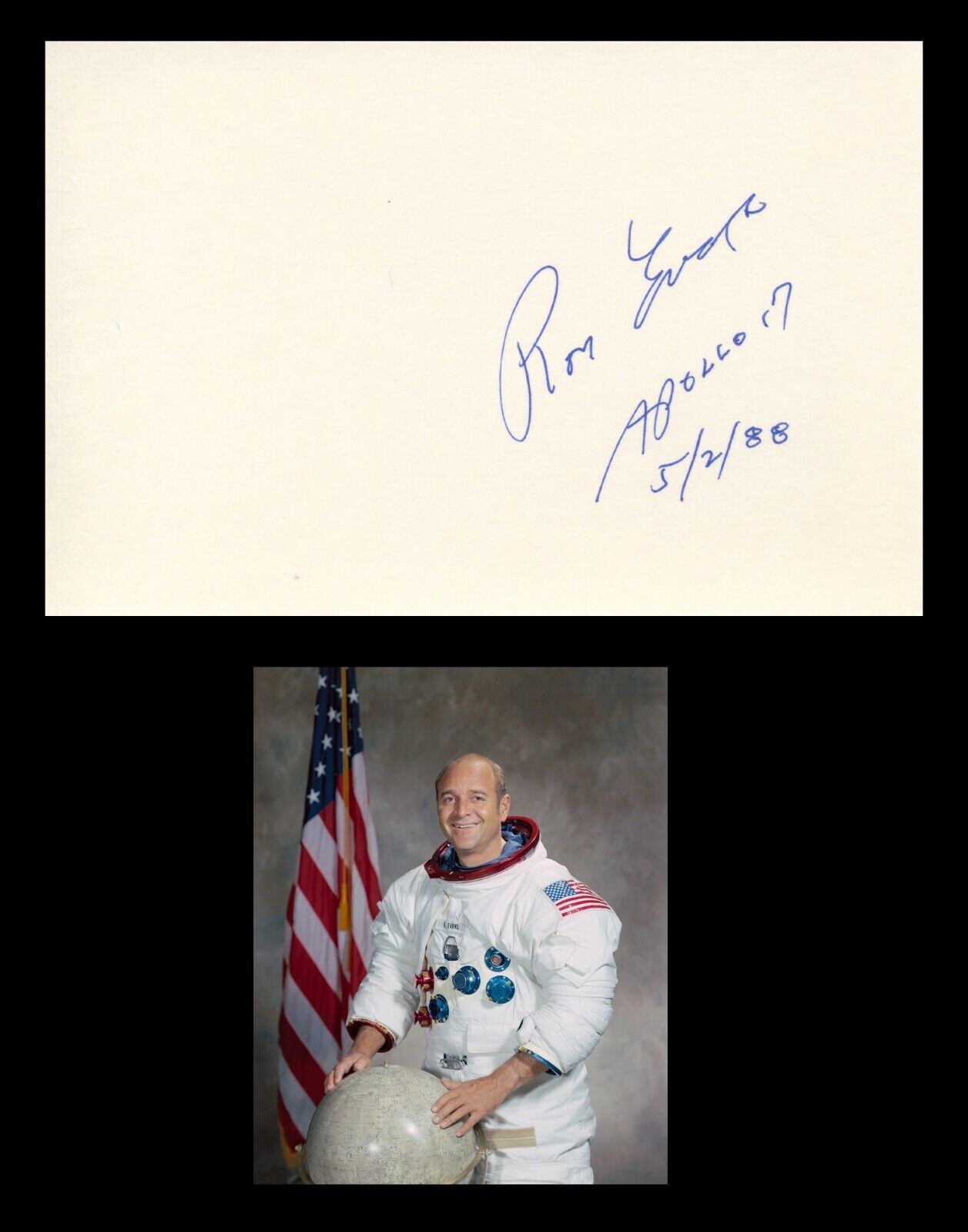 RONALD RON EVANS Autographed Signed CARD NASA Astronaut Apollo 17