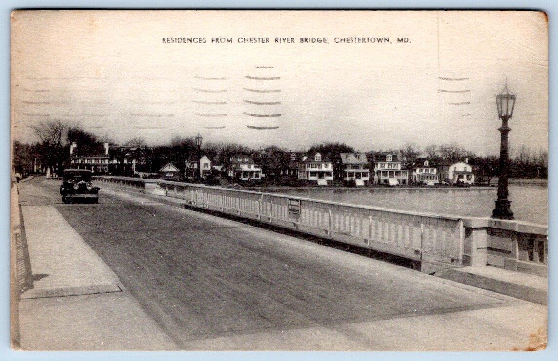 1939 CHESTERTOWN MARYLAND*MD*RESIDENCES FROM THE CHESTER RIVER BRIDGE*OLD CAR
