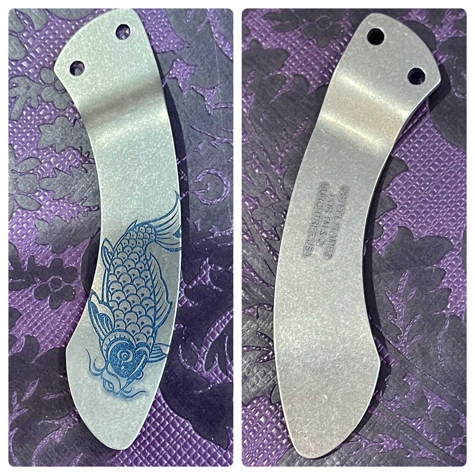 Steel Flame \'Koi\' Pocket Clip for Burchtree Bladeworks Custom & Midtech Knives