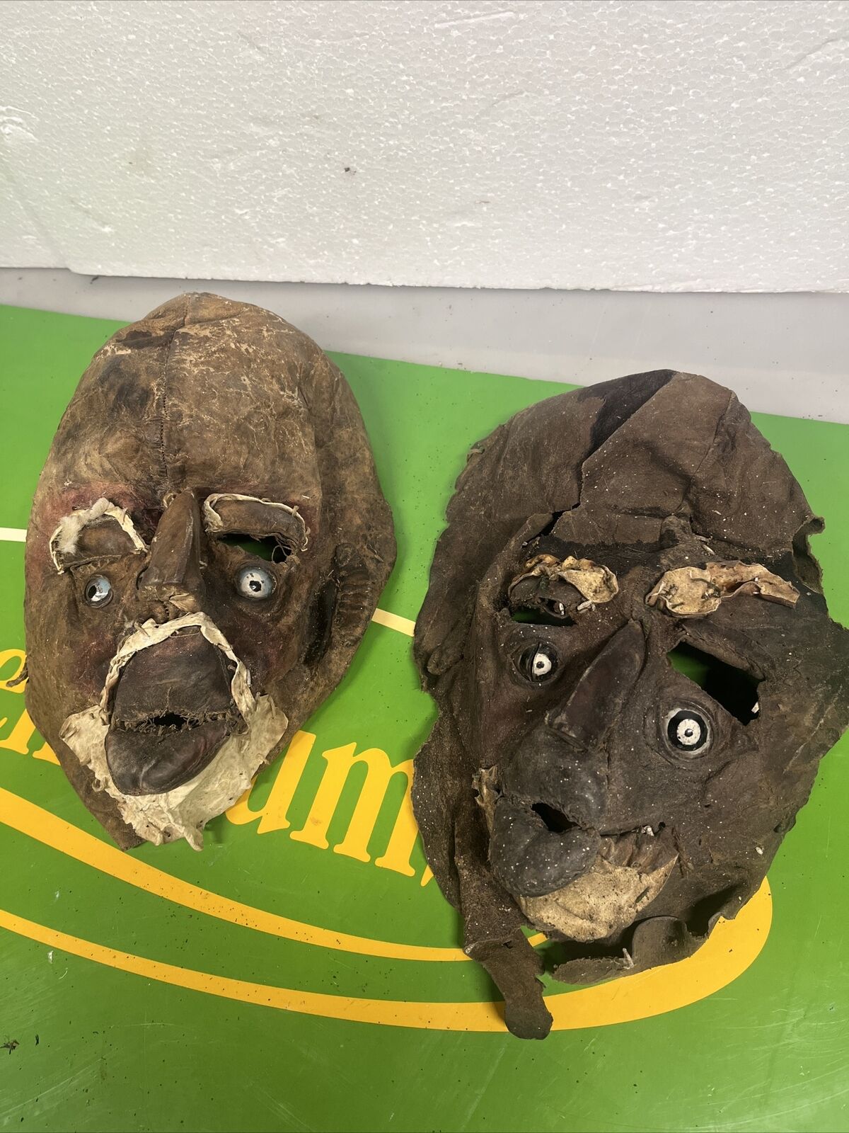 A Rare Pair Of Vintage Hand Made Leather Masks With Eyes